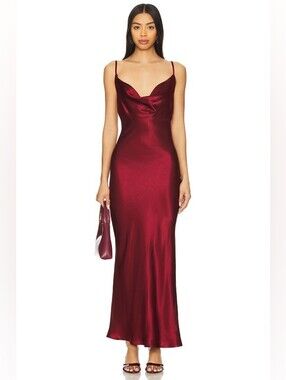 SNDYS x REVOLVE Skin Satin Dress in Burgundy (Cowl Neck Maxi Dress)
